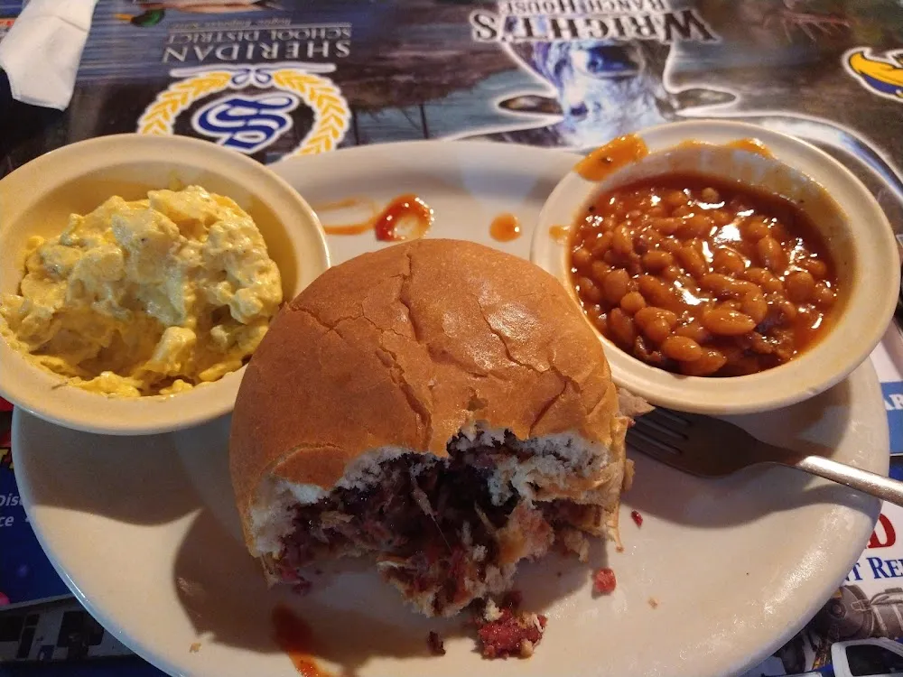 BBQ Beef Sandwich Baked Beans and Potato Salad